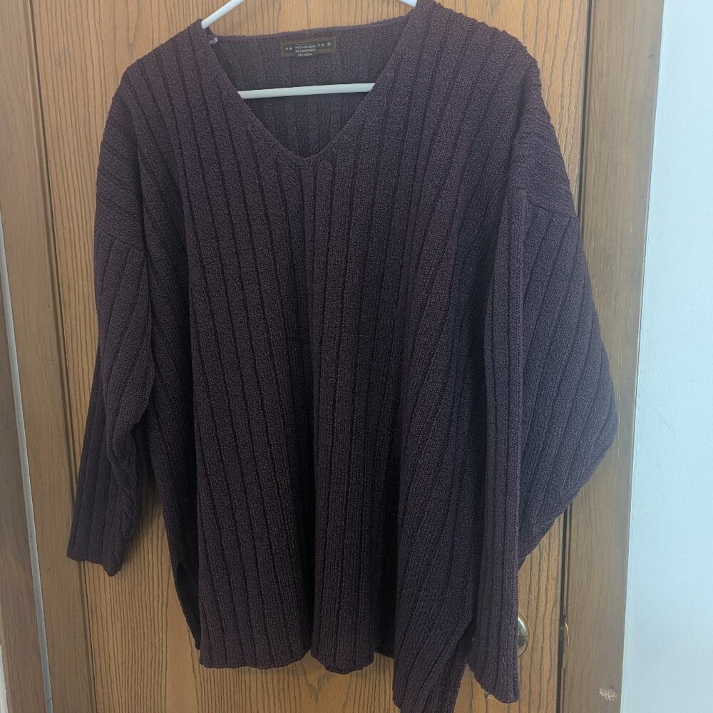 Yarnworks Ribbed‎ V-Neck Purple Eggplant Sweater-XL
